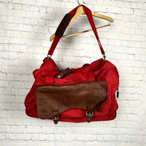 Vintage Marlboro Country Store Travel Duffle Bag Red with Leather Shoulder Strap